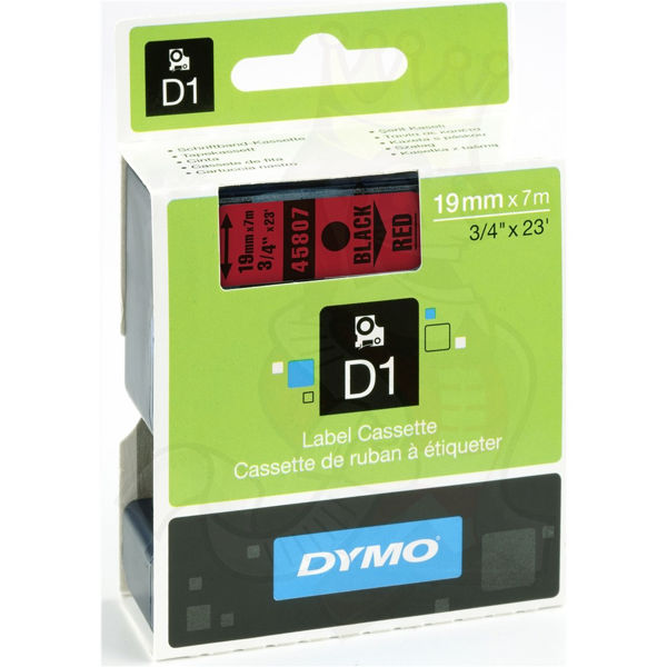 Picture of DYMO D1 LABEL CASSETTE ORIGINAL 45807 19MM BLACK ON RED